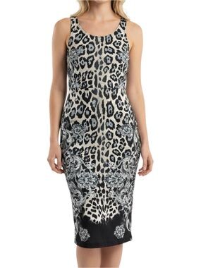 Nordstrom Sleeveless Black & Cream Leopard Print Bodycon Dress